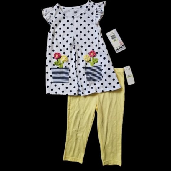 NWT Yellow Blue Polka Dot KIDS HEADQUARTERS Pant Set Girls Size 4 * - Picture 1 of 4
